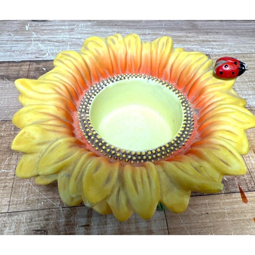 Sunflower Tealight Holder By Partylite With Ladybug Accent